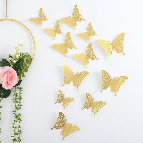 Set di 48 adesivi murali a forma di farfalla, adesivi 3D, decalcomanie murali rimovibili, decorazioni murali 3D, facili da applicare, minimalisti. (1/5)