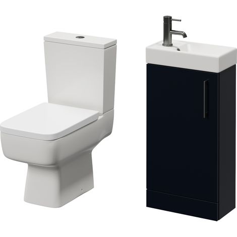 Napoli Cube Deep Blue 400mm Single Door Vanity Unit and Toilet Suite with Align Basin - 400mm - Gunmetal Grey 160mm Handle