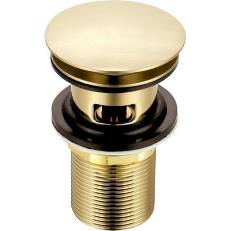Bouchon d'évier à fente en or brossé Bonde de lavabo escamotable en laiton en forme de champignon pour lavabos de salle de bain à débordement - Raccordement BSP standard (1/2)