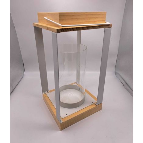 BONTURI CASA HOME DECORATION Lanterna Metallo Legno H 38 Cm 19,5 x 19,5 Cm White