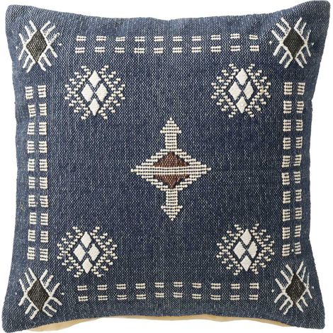 Coussin Déco en Coton "Ethique" 45x45cm Bleu Foncé (1/4)