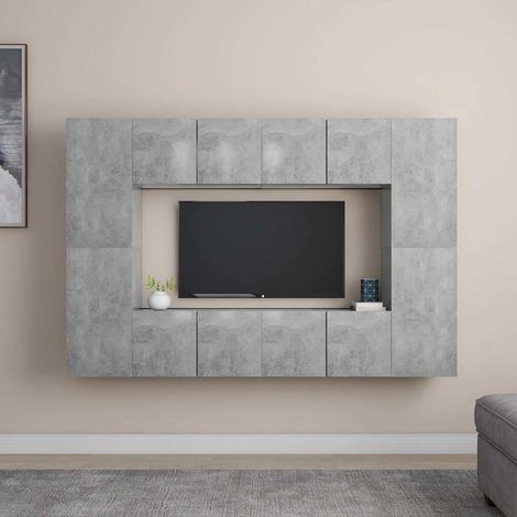 vidaXL Set de muebles de salón 8 pzas madera ingeniería gris hormigón (1/5)