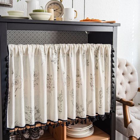 Valance - 150 x 45 cm - Poche Pour Tringle 3,8 cm - Coton 60 % Lin 40 % - Beige - Usage Cuisine Salle De Bain Sous-Sol - 1 Pièce (1/5)
