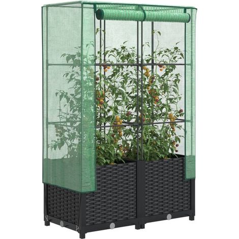Jardinière surélevée-Pot de fleur avec housse aspect rotin 80x40x138 cm 191164 (1/5)