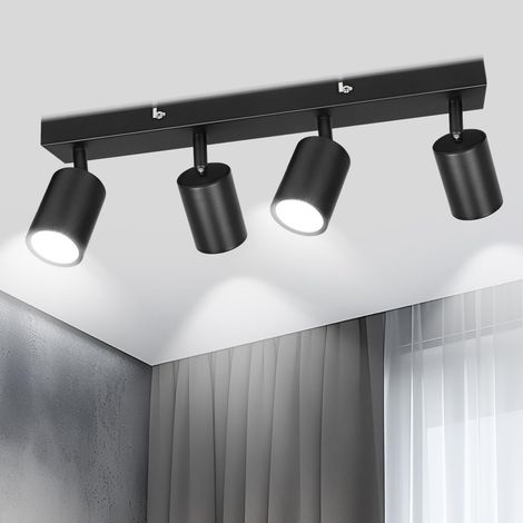 Plafonnier Spot LED 4 Spots Spot de Plafond Intérieur Noir GU10 Luminaire Plafonnier LED Orientable Spot Mural Spot de Plafond Salon Chambre Cuisine (1/5)