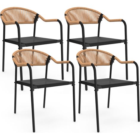 Idmarket – Lot de 4 chaises de jardin – Structure en acier noir – Assise en textilène – Dossier incurvé et accoudoirs – Résistantes aux intempéries