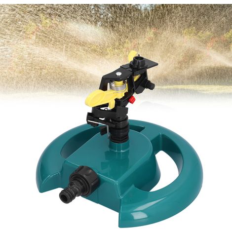 Aspersor rotatorio con base redonda, sistema de riego para jardines, céspedes y acuicultura: ajustable 360°, material PP robusto, conexión G3/8, kit de riego flexible completo. (1/5)
