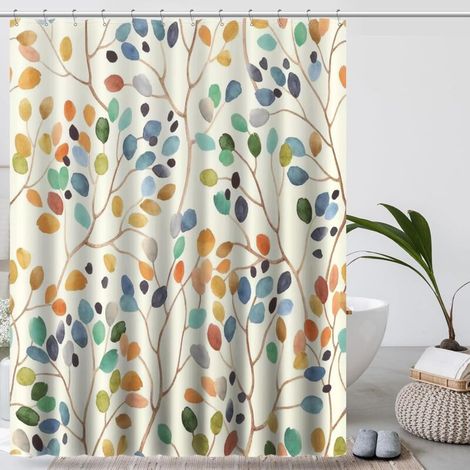180 cm x 200 cm großer Duschvorhang mit Blumenmuster, bunten Blättern, Vorhang, Badezimmerdekoration - Crezuo