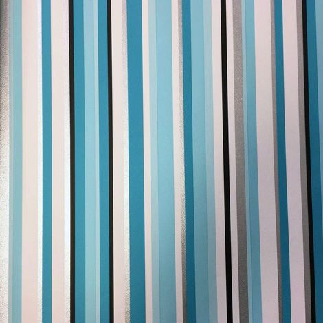 Teal Silver Blue White Black Striped Stripe Wallpaper Metallic Modern Luxury (1/4)