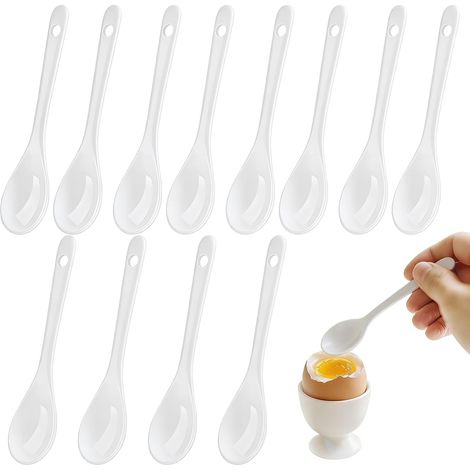 Lot de 12 Cuillère,Céramique,Blanc,12.3cm,Petit trou,Lave-vaisselle,Café,Thé,Dessert