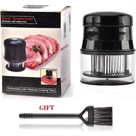 Attendrisseur de viande, attendrisseur à viande en acier inoxydable à 56 picots pour attendrir le steak, le bœuf, le poisson et la volaille, noir (1/4)