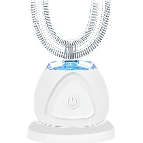 Brosse à dents électrique en forme de U, brosses à dents pour le nettoyage buccal, brosse à dents électrique automatique avec poils en forme de U, brosse à dents blanchissante en silicone (blanche) (1/5)