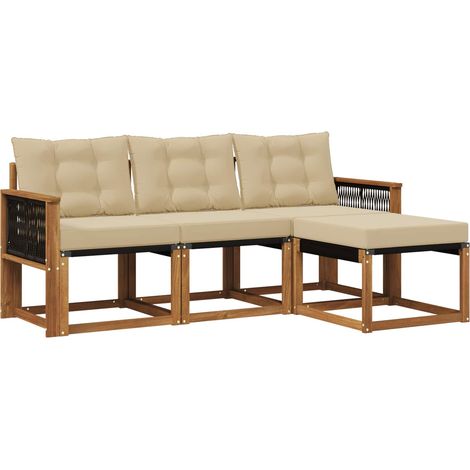Outdoor Sofa Set with Cushion 4 pcs Natural and Beige vidaXL