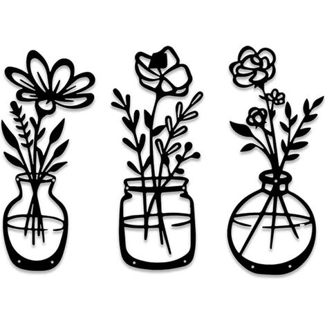 3-Piece Metal Wall Art Set, Floral Flower Wall Decor, Modern Metal Wall Sculptures for Living Room, Bedroom & Kitchen, Easy to Hang (1/5)