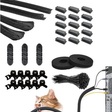 Set per la gestione dei cavi da 134 pezzi: guaine protettive per cavi, set per avvolgere e organizzare i cavi sulla scrivania, supporti e guaine in silicone per cavi. (1/5)