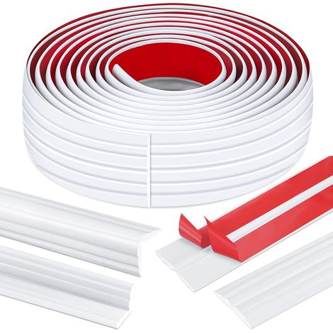 Bande d'angle autocollante en PVC flexible blanc 3M, 300 x 4 cm, plinthe autocollante flexible à découper, arrondi flexible, protection d'angle murale, bande de finition (1/5)