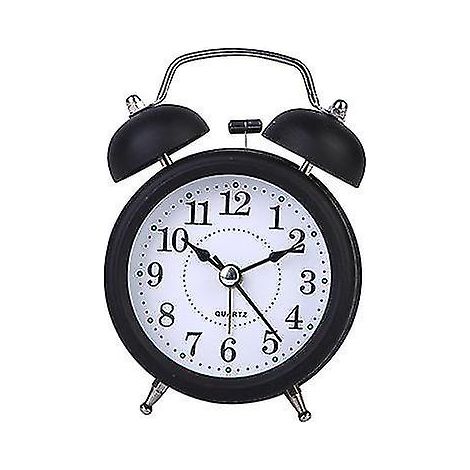 Réveil classique à double cloche pour enfants, horloge de chevet analogique à quartz noire (1/3)