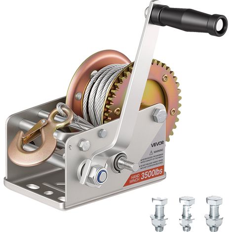 Cabrestante para embarcaciones Vevor, cabrestante manual de 726 kg, manivela manual de alta resistencia con cable de acero de 10 m, trinquete portátil de doble acción, asa (1/2)