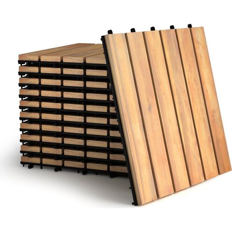 Akazienholz-Terrassenfliesen, 30 x 30 cm, Klicksystem, 10er-Pack