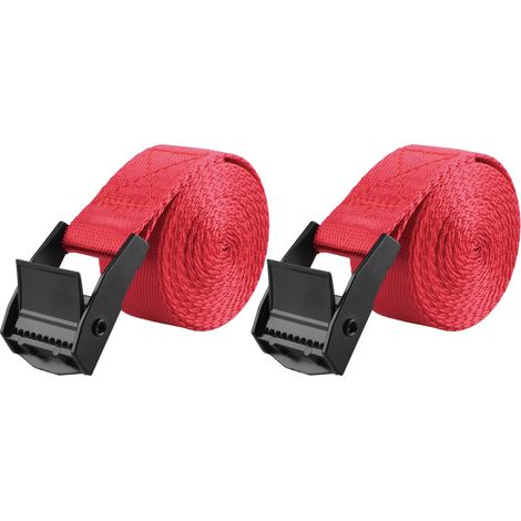 TRIWONDER Sangle d'Arrimage 25 mm Sangle de Serrage 2 ou 4 Pièces Courroie à Boucle de Presse pour Moto Voiture Fixation Bagage (2 m, A - Rouge - 2 Pièces) (1/4)