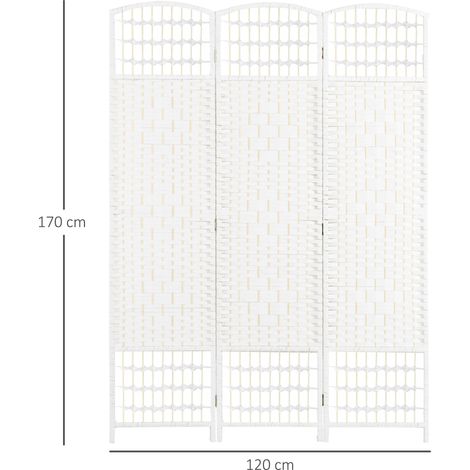 Paravent intérieur en bois séparateur de pièce cloison pliable 3 panneaux 120 x 170 cm blanc (1/5)