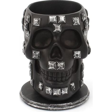 Porte-stylo squelette en forme de crâne à paillettes pour la maison, le bureau, le bureau, la papeterie, les outils de maquillage, le rangement pour Halloween (1 pièce noire) (1/4)