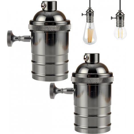 2 Pcs Vintage Douille lampe, Edison Douille Vintage E27 Adaptateur De Lampe avec Interrupteur Rétro Vintage Lustre Sans Fil Noir (1/5)