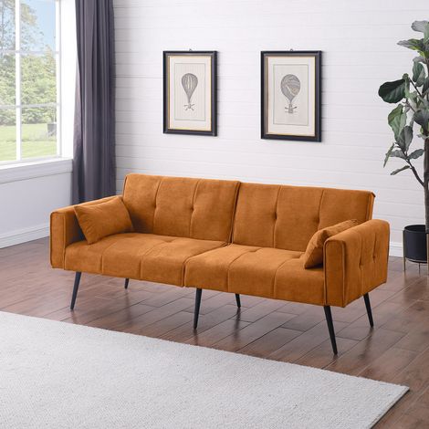 MODFU – Canapé tissu orange – Mousse haute résilience et pieds métal – Structure bois – Orange (1/5)