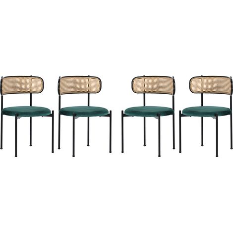 Chaise de salle à manger en velours, lot de 4, chaise de loisirs moderne et simple avec quatre pieds de soutien en métal, chaise de loisirs en rotin, chaise pour salon et chambre, vert (1/5)