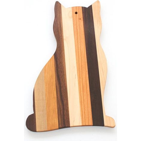Planche à découper en bois forme chat, plateau à fromage mignon, planche de cuisine en chêne pour cadeau de pendaison de crémaillère, marron (1/5)