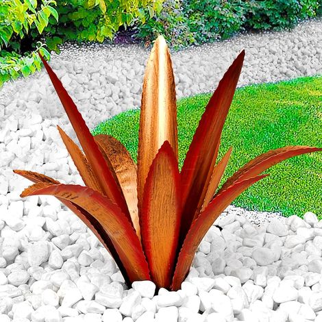 Metall-Agaven-Gartenkunst, rustikale Tequila-Gartenskulptur, Statue, Metall-Agavenpflanzen, Außendekoration, Agaven-Metallpflanzen für den Hof, Garten-Rasen-Ornamente, 12 grüne Blätter (rot) (1/5)