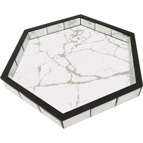 Plateau HEXAGONAL – Marbre & Miroir – 46x40,5x4,6 cm (1/2)
