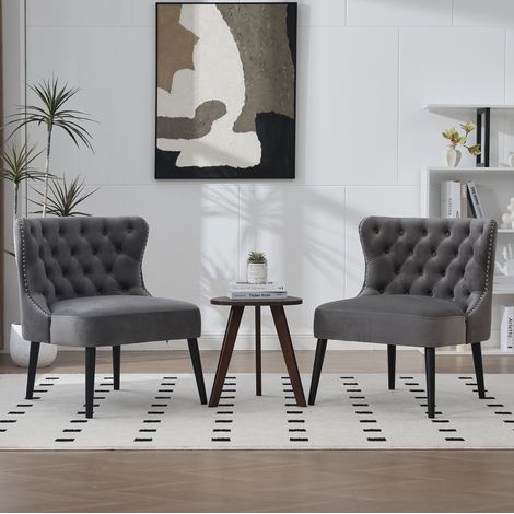 Poltrona senza braccioli in velluto grigio 61 x 65 x 80 cm con gambe in legno massiccio (1/5)