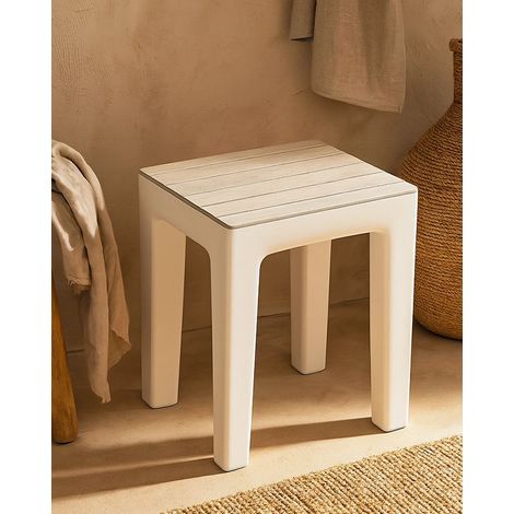 Exagonshop Sgabello bagno in plastica bianco Woody 130101