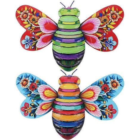 Lot de 2 décorations murales abeilles multicolores en fer forgé, pendentif abeille pour l'intérieur-19.00X13.00X0.50CM-Assorted Color (1/3)