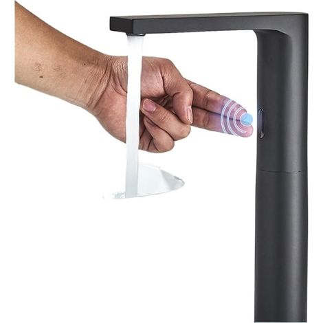 Robinet de cuisine Robinet de lavabo à capteur intelligent gris pistolet, mitigeur d'eau chaude et froide, robinet tactile automatique for lavabo de salle de bains monté sur le pont(Black Tall) (1/5)