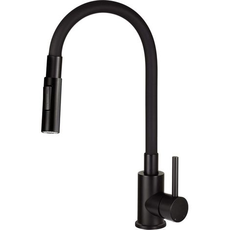 Miscelatore cucina in acciaio con bocca elastica e 2 flussi nero - Luvo