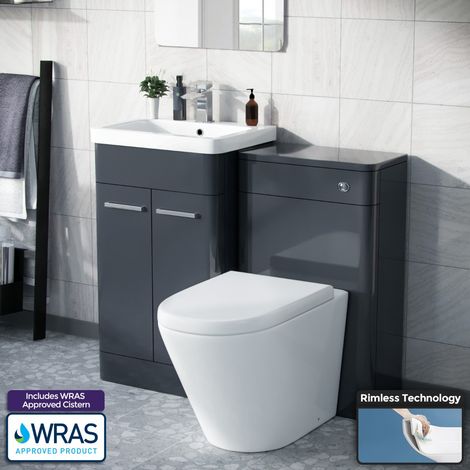 Afern 500mm Vanity Unit, WC Unit And Round BTW Toilet Anthracite (1/5)