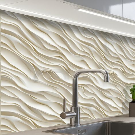 REVETEMENT MURAL DE CUISINE, CRÉDENCE DE CUISINE Vagues - Blanc - Minimaliste 80x60 (1/5)