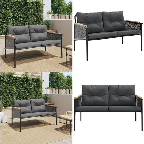 vidaXL Banc de jardin avec coussins 116 cm noir acier (1/5)