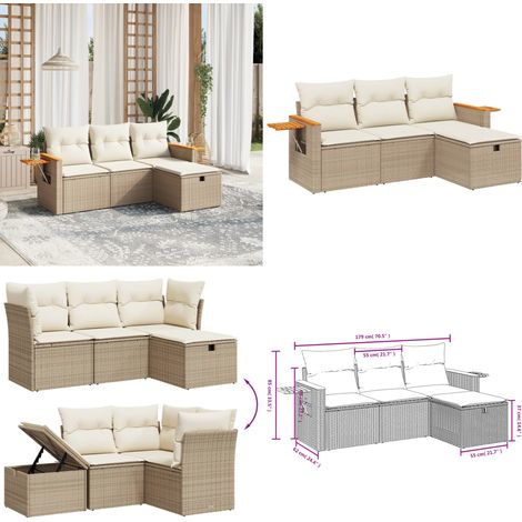 4-tlg. Garten-Sofagarnitur mit Kissen Beige Poly Rattan - Gartenmöbel - Outdoor-Möbel - Rattanmöbel - Polyethylen-Rattan - Gartenset - Home & Living (1/5)