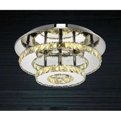 Moderne Runde Deckenleuchte LED K9 Kristall Kronleuchter Einbauleuchte Edelstahl für Schlafzimmer Flurlampe Eingang Wohnzimmer 30CM 36W Warmes Licht