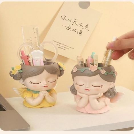 Porte-Crayons - Figurine Fée Avec Ouverture En Tête - Pour Bureau Coiffeuse Ou Décoration Intérieure - 1 Pièce (1/5)