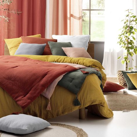 Douceur D'Intérieur – Housse de couette 240 x 220 cm – Gaze de coton réversible – 2 taies 63 x 63 cm – Ambiance chaleureuse et cocooning (1/4)