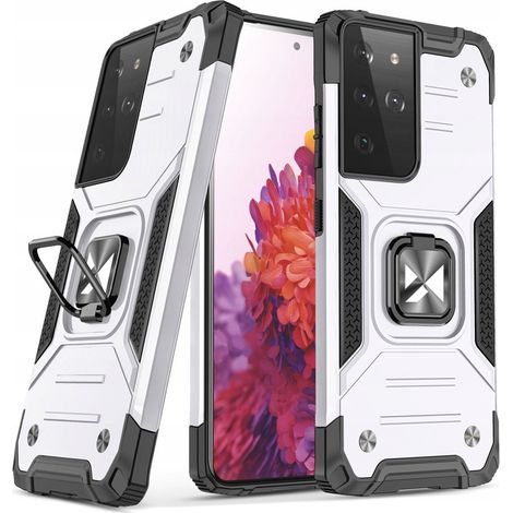Wozinsky Ring Armor Hybrid-Schutzhülle + Magnethalterung für Samsung Galaxy S22 Ultra Silber (1/5)