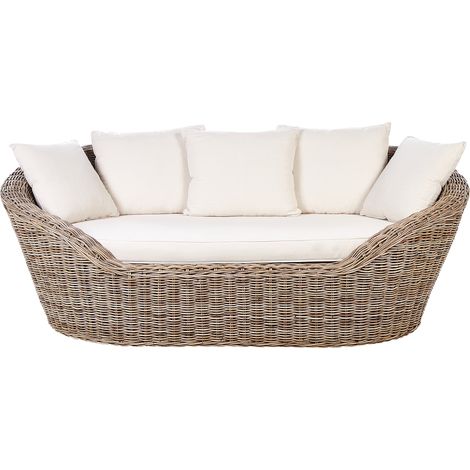 Sofá natural para jardín estilo boho fabricado en ratán en color natural con cojines Cavo (1/5)