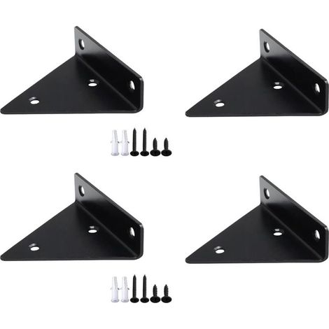 Aougo – Supports d'étagère flottants en métal noir – Lot de 4 équerres triangulaires – Capacité de charge 20 kg – Dimensions 100 x 80 x 26 mm (1/5)