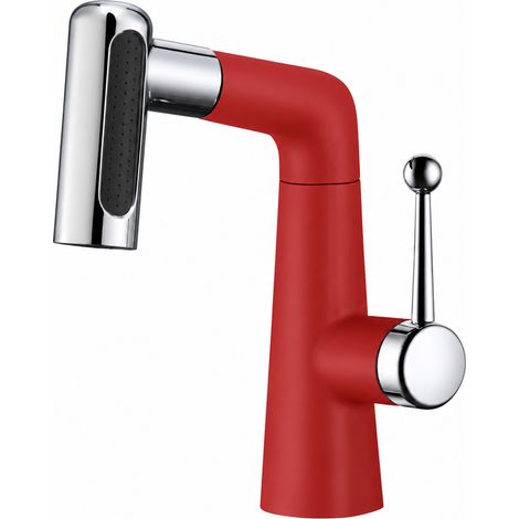 Mitigeur de lavabo relevable et extractible robinet vasque salle de bain rouge vif et argenté 40 × 25,4 × 12,5 cm 1,5 kg – Livraison gratuite
