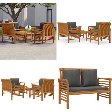 Salon de jardin avec coussins 5 pcs Bois d'acacia solide - Fauteuil extérieur - Banc extérieur (1/5)
