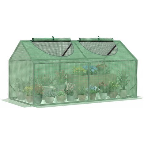 Serre de jardin mini serre 2 fenêtres enroulables couverture en PE haute densité 140 g/m² 120 x 60 x 60 cm vert foncé (1/5)